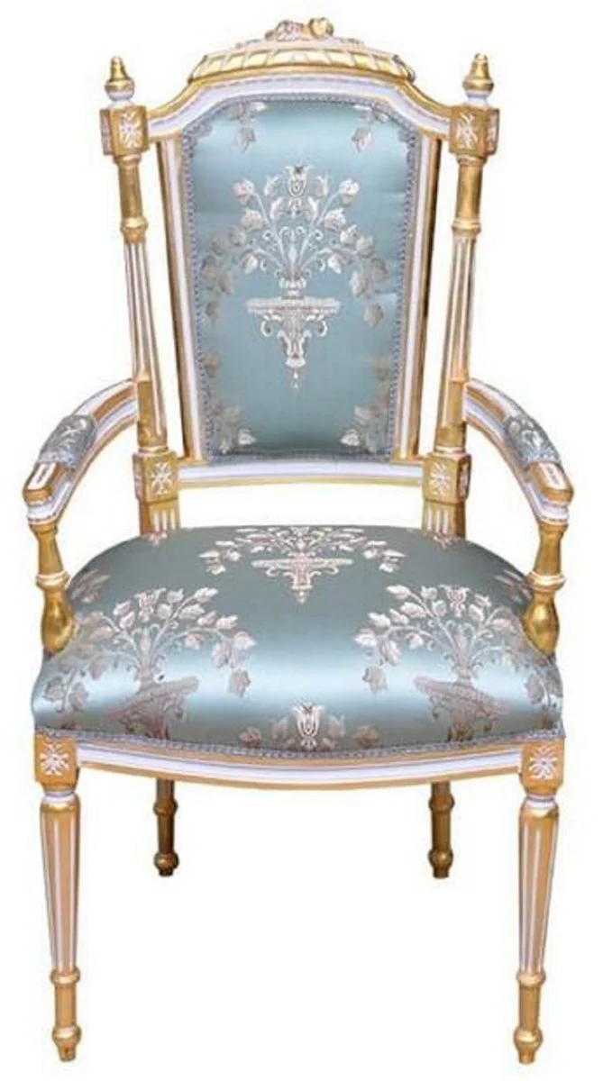 Baroque dining room chair turquoise / white / gold - handmade antique style chair with armrests - dining room furniture in baroque style