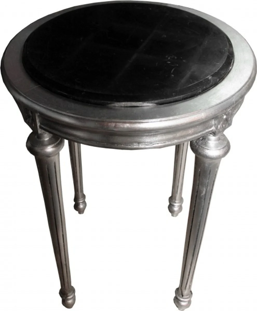 Baroque side table round silver/black marble top ModY22 72 x 49 cm antique style