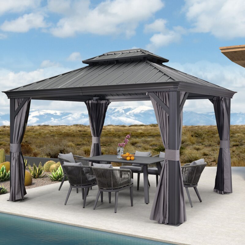 Outdoor 12 Ft. W x 10 Ft. D Aluminium Patio Gazebo