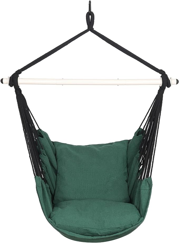 Highwild Hammock Chair Hanging Rope Swing - Max 500 Lbs - 2 Cushions Included - Steel Spreader Bar with Anti-Slip Rings - for all indoor or outdoor spaces
