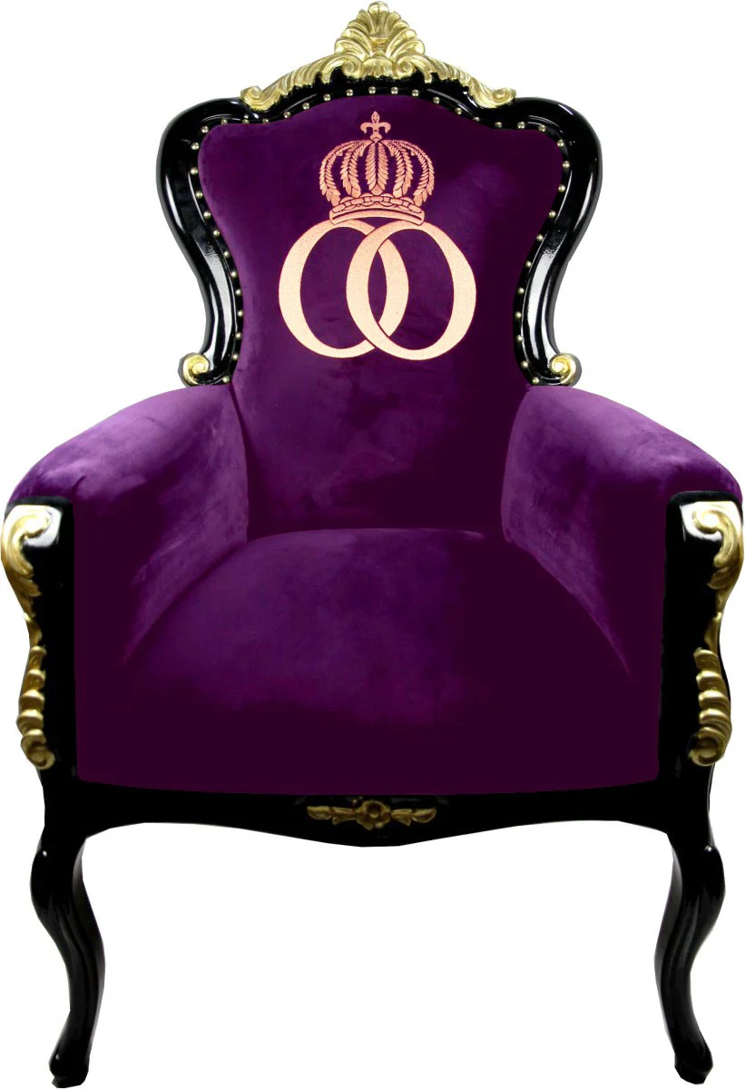 Pompöös by Luxury Baroque Armchair Bergere Purple / Black / Gold with Gold Crown - Pompööser Baroque Armchair designed by Harald Glööckler