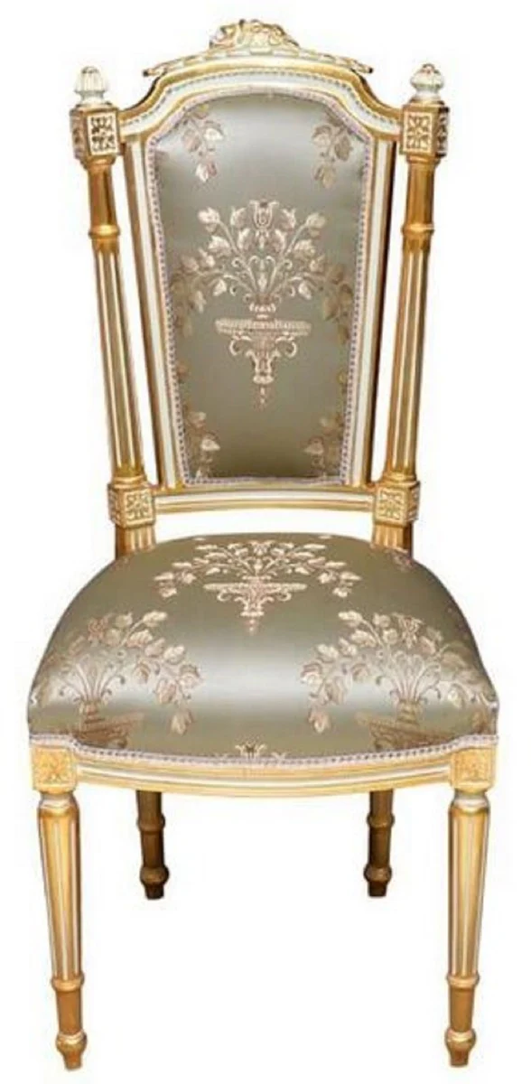 Baroque dining room chair silver / white / gold - handmade antique style chair - dining room furniture in baroque style