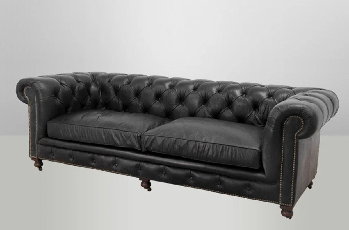 Chesterfield Luxury Real Leather Sofa 3 Seater Vintage Leather by Old Saddle Black