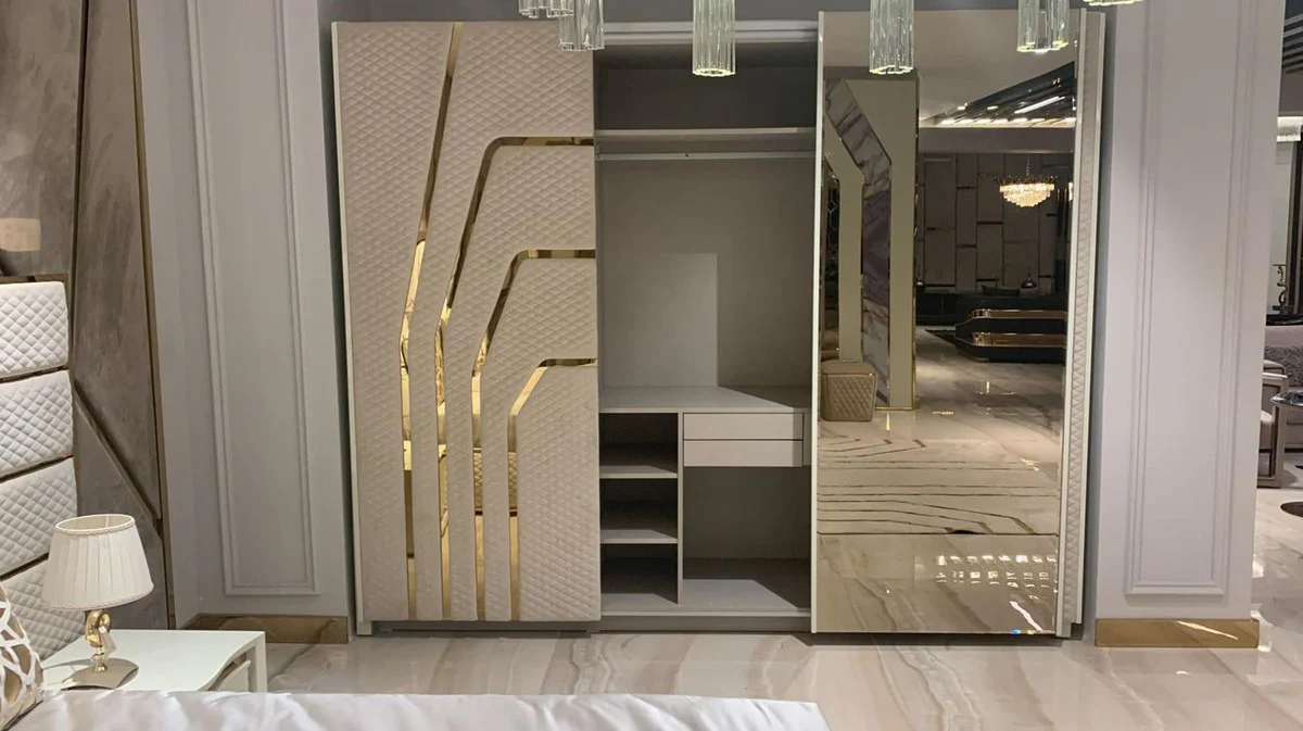 Luxury Art Deco bedroom wardrobe gray / gold 270 x H. 230 cm - Mirrored wardrobe with 3 sliding doors - Art Deco bedroom & hotel furniture - Luxury collection