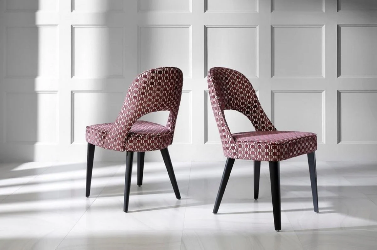 Luxury Art Deco dining room chair set of 4 red / white / black 49 x 61 x H. 89 cm - Elegant kitchen chairs with pattern - Dining room furniture - Luxury furniture - Art Deco furniture - Luxury furnishings