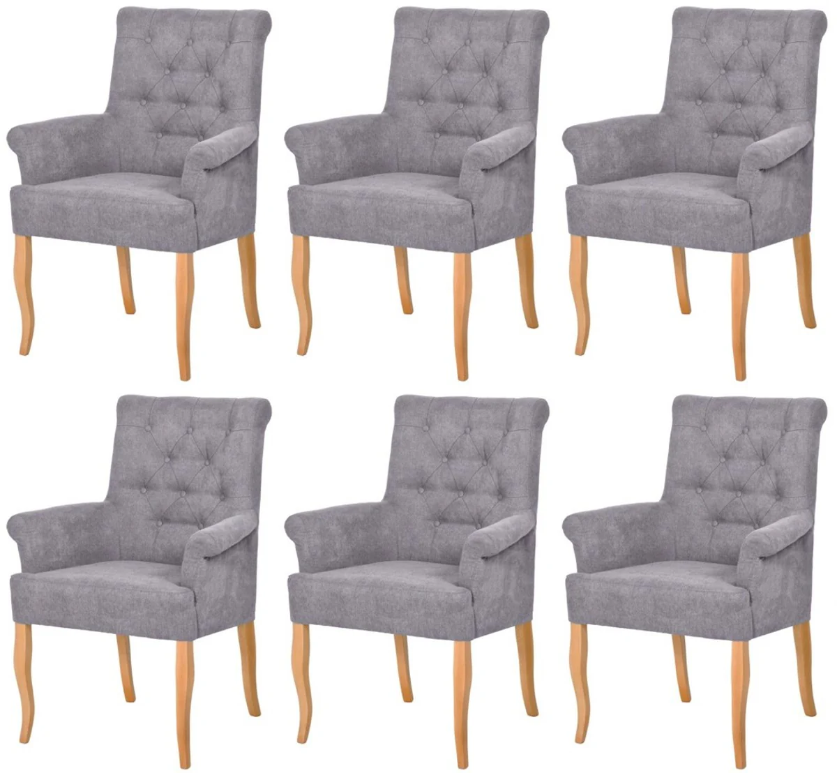 Chesterfield Neo Baroque Dining Room Chair Set of 6 Gray / Natural Colors - Kitchen Chairs with Armrests - Dining Room Furniture - Chesterfield Furniture - Neo Baroque Furniture