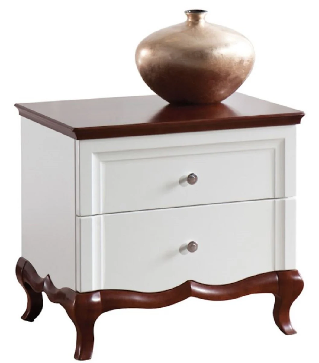 Luxury Art Deco bedside table with 2 drawers white / dark brown 64 x 46.5 x H. 59 cm - bedroom furniture