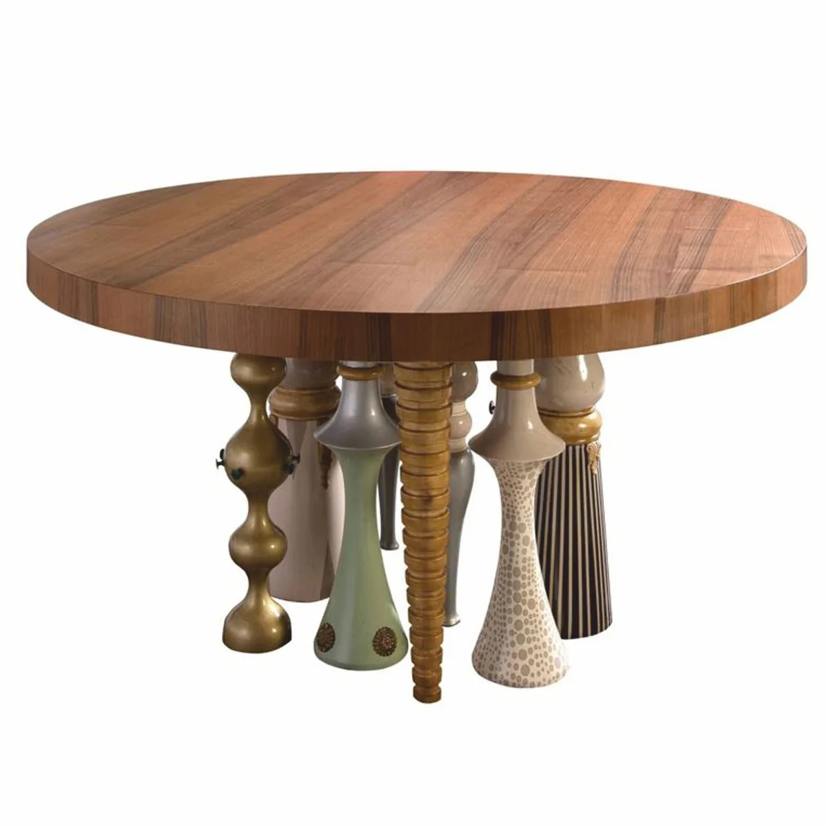 Luxury designer dining table brown / colorful Ø 148 cm - dining room furniture