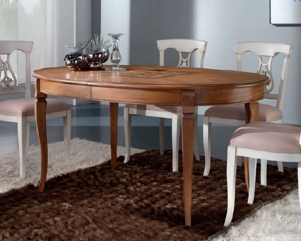 Luxury Biedermeier dining table brown inlaid - Oval extendable solid wood dining room table - Biedermeier dining room furniture - Luxury quality - Made in Italy