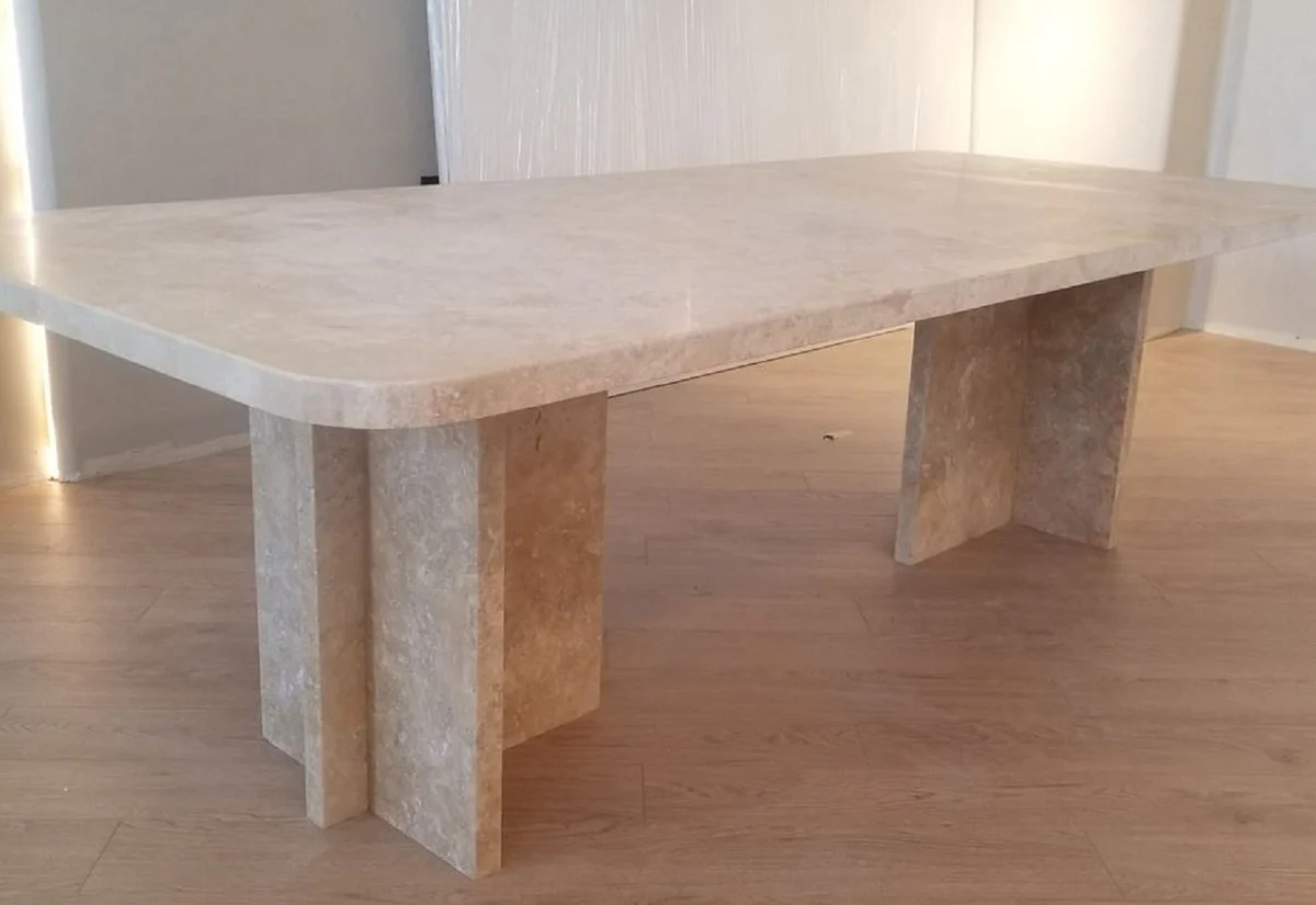 Luxury dining table beige 230 x 100 x H. 75 cm - Modern kitchen table made of high-quality travertine marble - Luxury dining room furniture