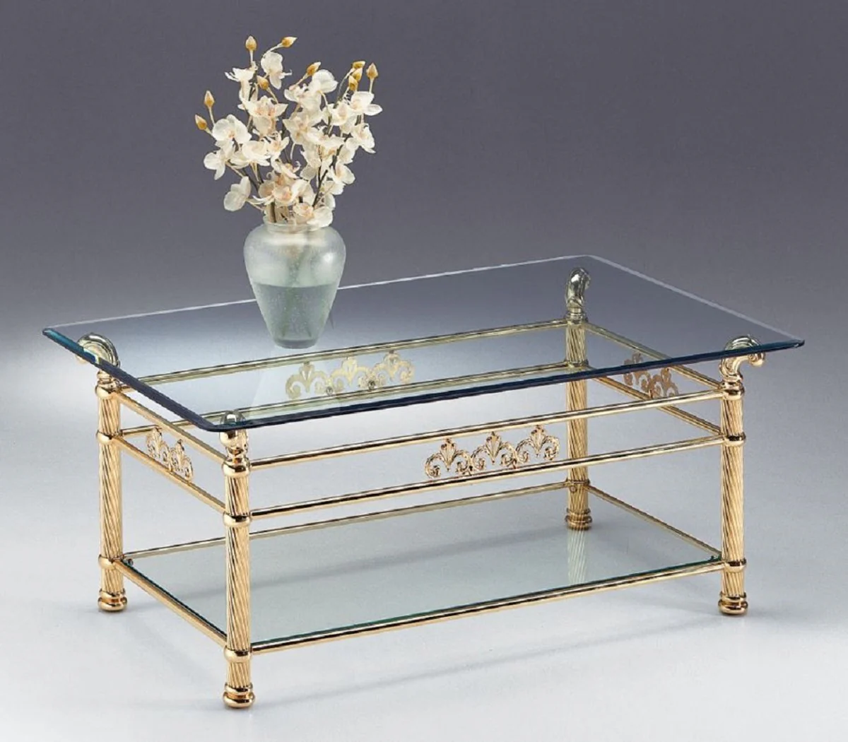 Luxury brass coffee table 120 x 70 x H. 50 cm - Rectangular brass living room table with glass tops - Living room furniture - Luxury quality - Made in Italy