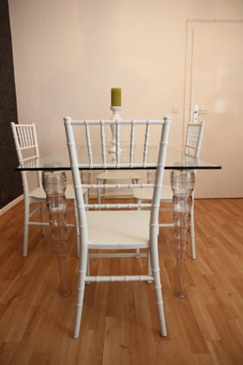 Designer Acrylic Dining Room Set - Ghost Chair Table - Polycarbonate Furniture - 1 Table + 4 Chairs - Designer Furniture White - Designer Furniture