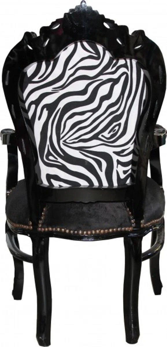 Baroque dining room chair black / zebra / black with armrests - furniture antique style