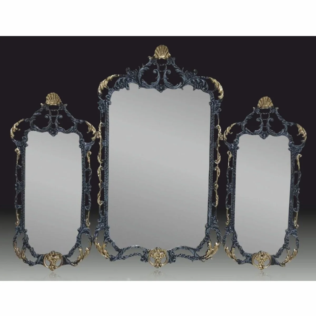 Luxury Baroque Bronze 3 Mirror Blue / Gold 104 cm - Baroque Style Furniture