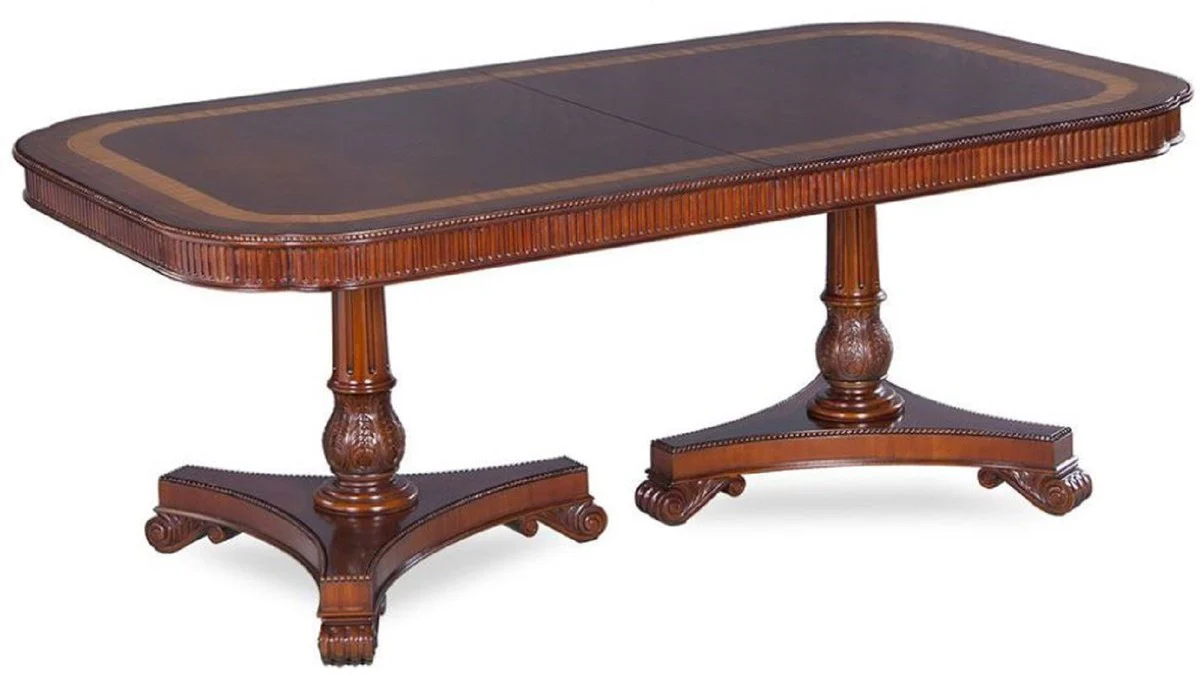 Luxury Art Nouveau dining table brown / dark brown / gold 212-312 x 115 x H. 77 cm - Extendable mahogany kitchen table - Dining room furniture