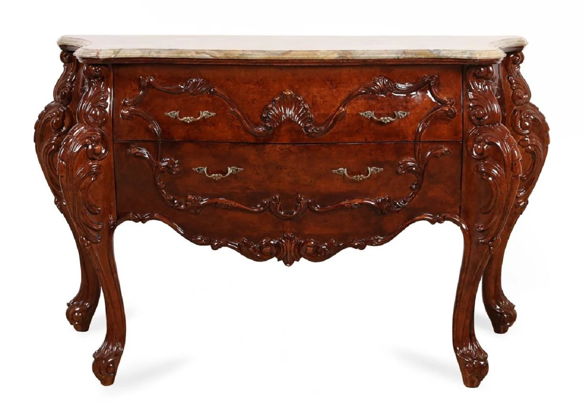 Luxury Baroque chest of drawers with marble top brown / beige 156 cm - Baroque furniture