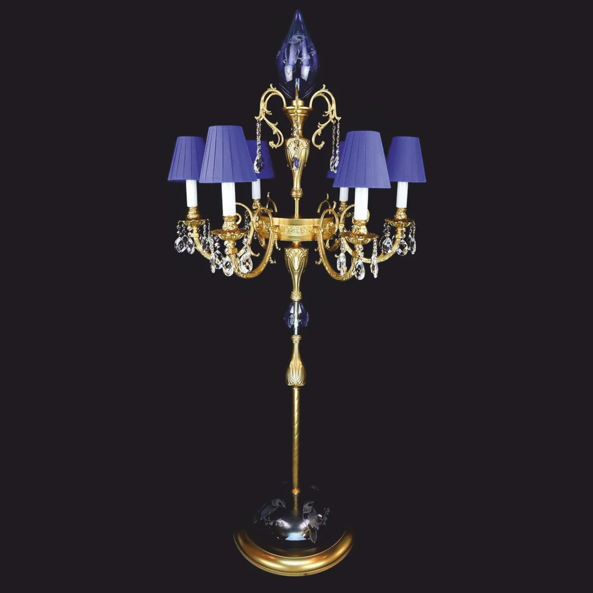 Luxury Baroque crystal floor lamp gold / blue Ø 72 x H. 177 cm