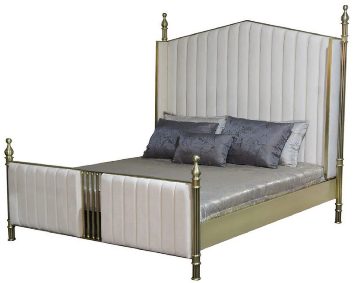 Luxury double bed white / matt gold - noble solid wood bed - bedroom furniture - hotel furniture - luxury furniture - luxury furnishings