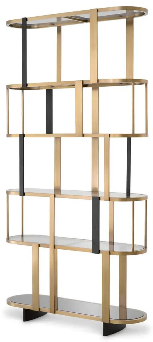 Luxury shelf cabinet brass / black / gray 120 x 38.5 x H. 240 cm - metal cabinet with 6 glass shelves - living room furniture - hotel furniture - luxury furniture - luxury quality