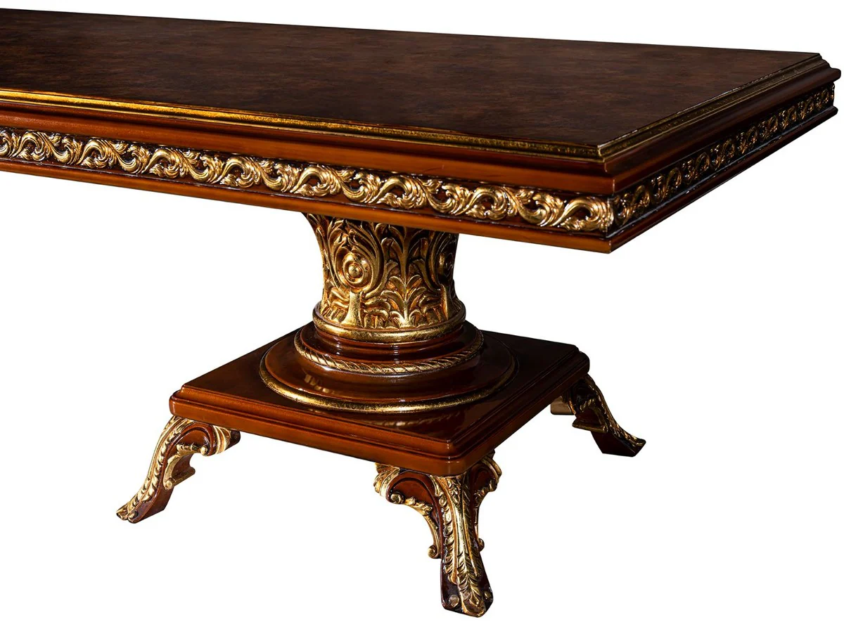 Luxury baroque dining table brown / gold 350 x 120 x H. 80 cm - solid wood dining room table - dining room furniture in baroque style - noble and magnificent