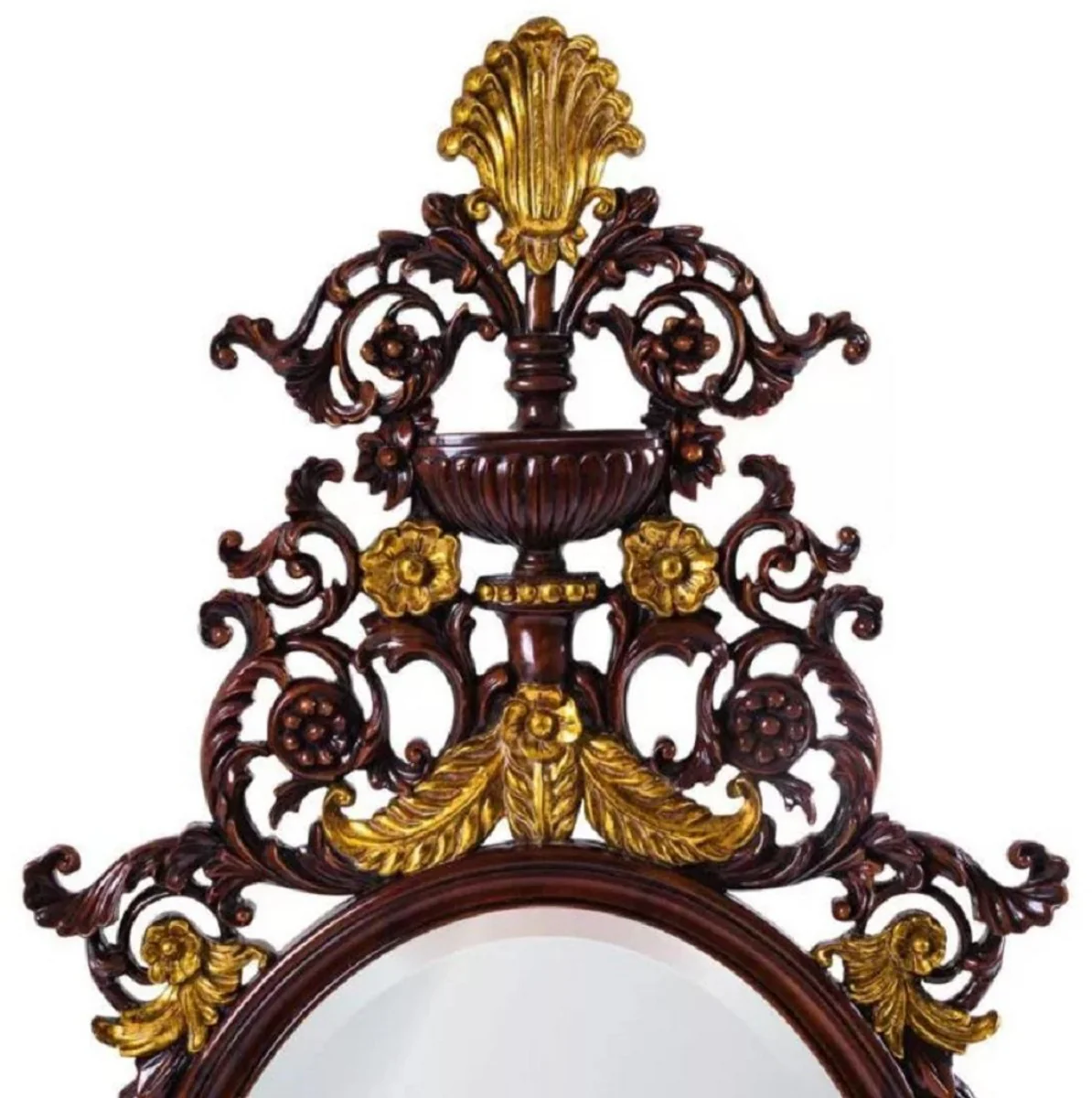 Luxury Baroque Mirror Dark Brown / Antique Gold - Magnificent Mahogany Wall Mirror in Baroque Style - Luxury Furniture in Baroque Style - Baroque Furniture - Noble & Magnificent