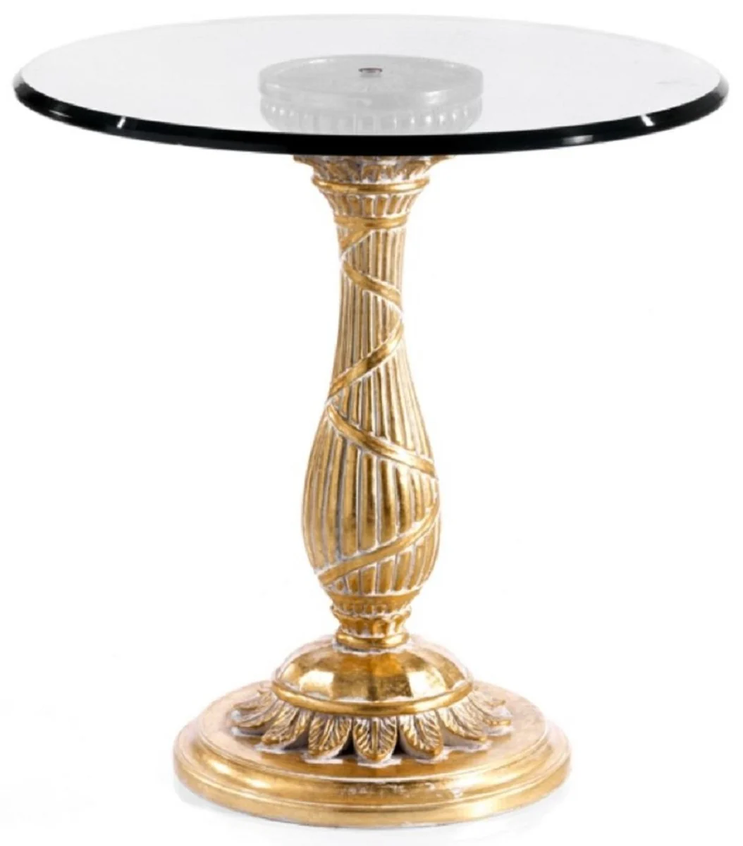 Luxury Baroque side table antique gold - Magnificent solid wood table with glass top - Luxury furniture in the Baroque style - Baroque furniture - Luxury quality - Made in Italy