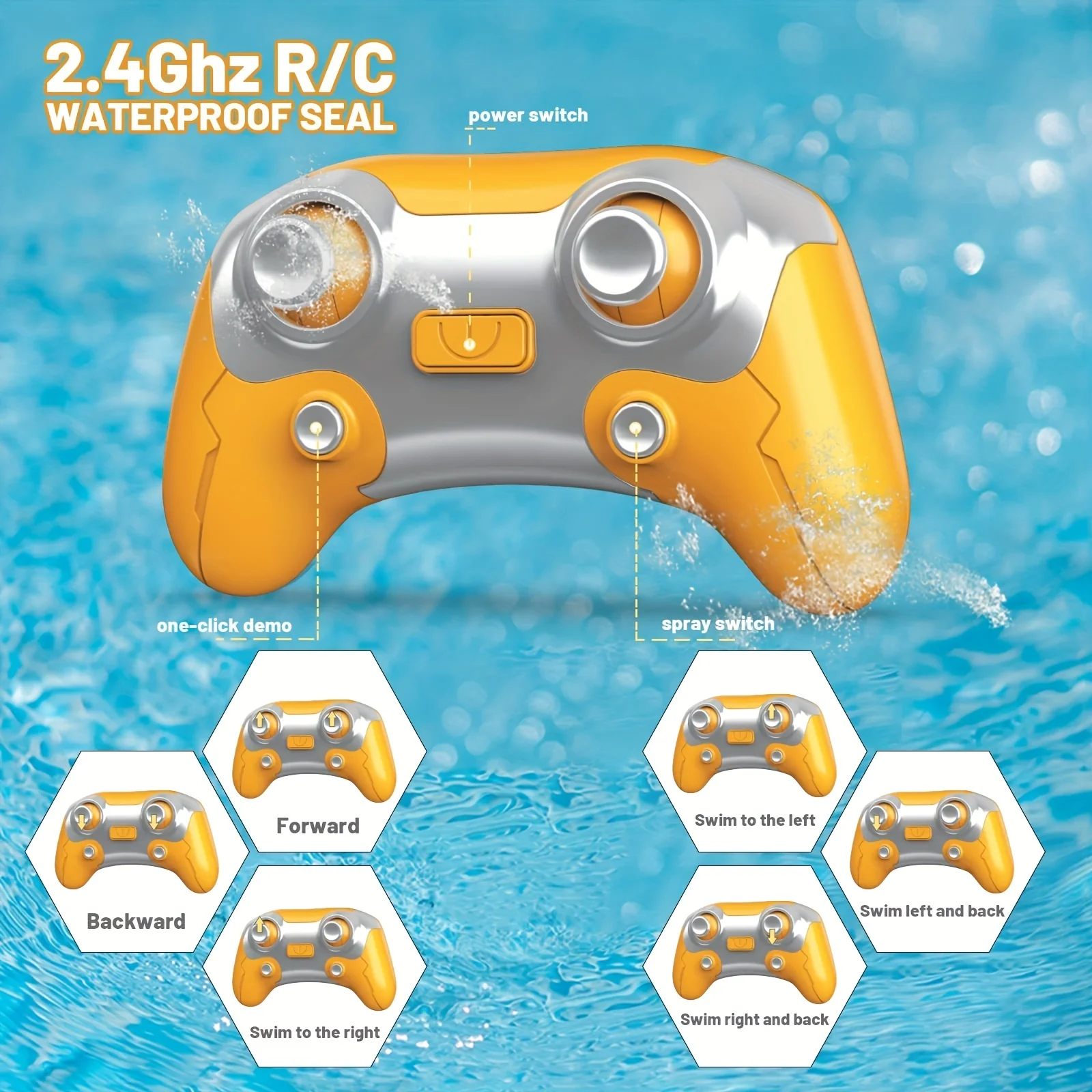 TUSEANG Ferngesteuertes Boots-Poolspielzeug: 2,4 GHz RC-Boot-Wasserspielzeug mit leuchtendem Spray und wasserdichter Fernbedienung – perfektes Geschenk für Kinder und Jungen und Mädchen!
