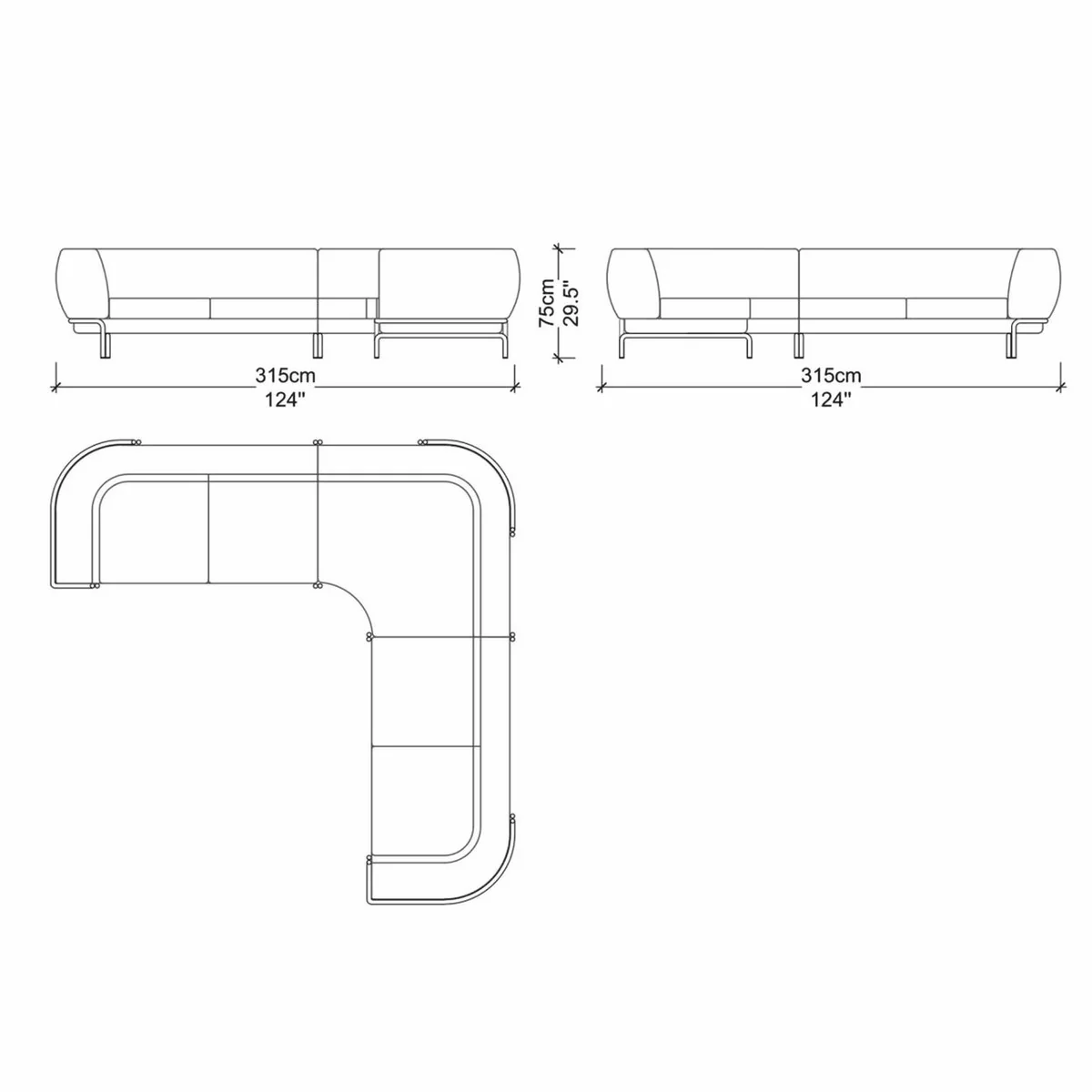 Luxus Ecksofa Grau / Messing 315 cm - Wohnzimmer & Hotel Möbel