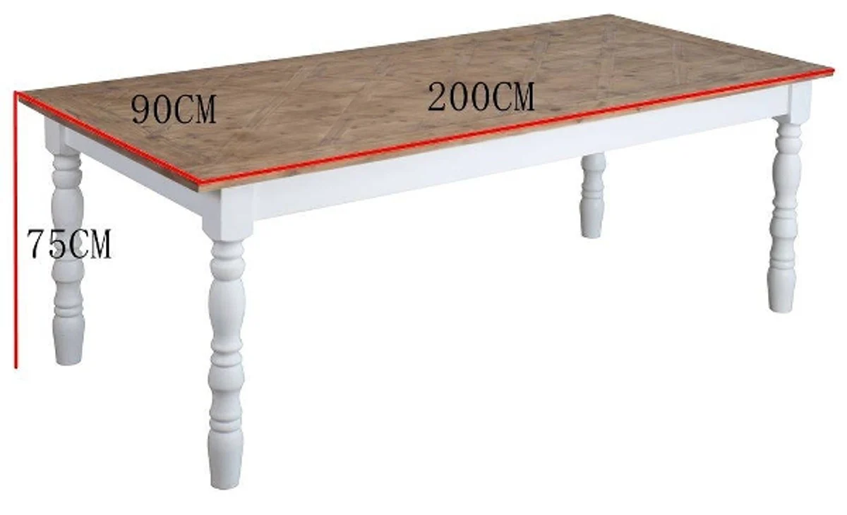Country house style dining table white / natural colors 200 x 90 x H. 75 cm - country house style dining room furniture