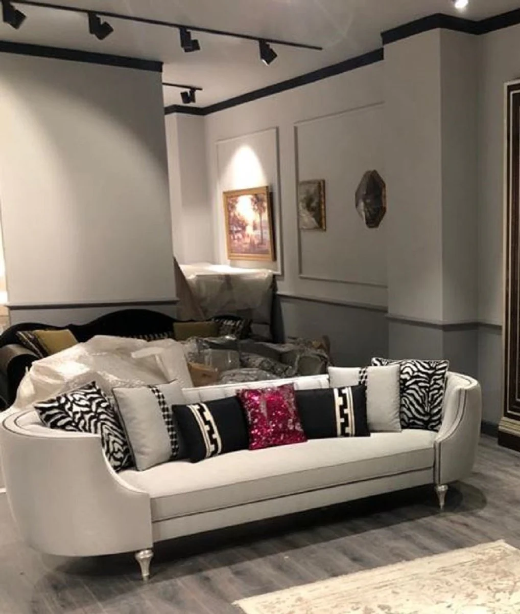 Luxury Baroque Sofa Silver / Antique Silver - Handmade Living Room Sofa - Noble Baroque Living Room Furniture