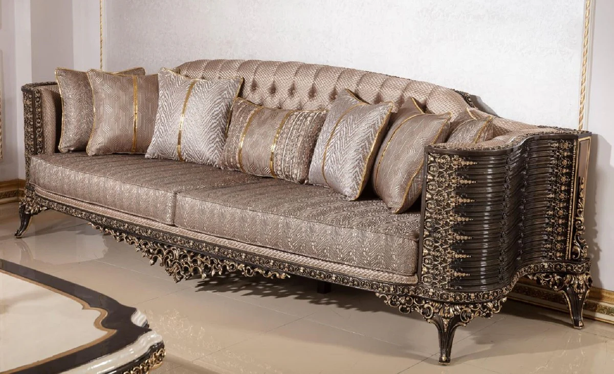 Luxury Baroque Sofa Gray / Dark Brown / Gold 282 cm