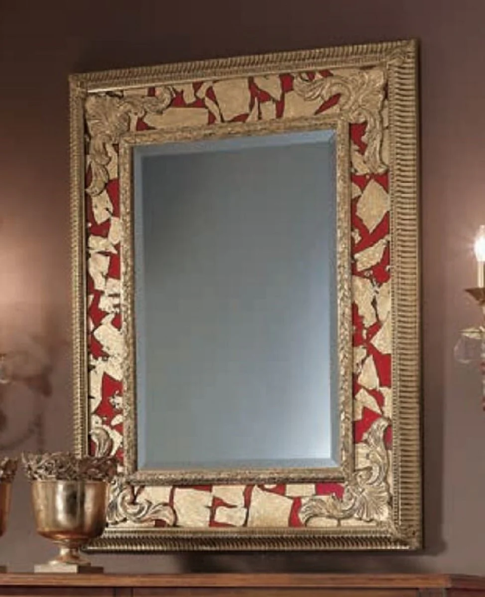 Luxury Baroque Mirror Gold / Red - Rectangular Italian Baroque Style Wall Mirror - Luxury Baroque Style Furniture - Baroque Furniture - Luxury Quality - Made in Italy