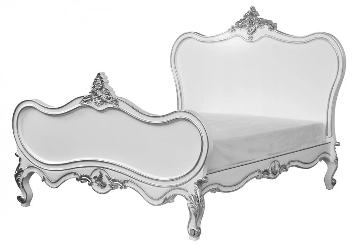 Baroque bed Maison Paris white / silver 180 x 200 cm from the luxury collection by Casa Padrino