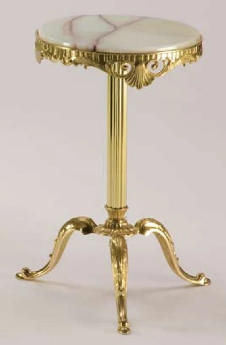 Luxury Baroque side table cream / gold Ø 32 x H. 50 cm - Round brass table with onyx artificial stone table top - Baroque furniture - Luxury quality - Made in Italy