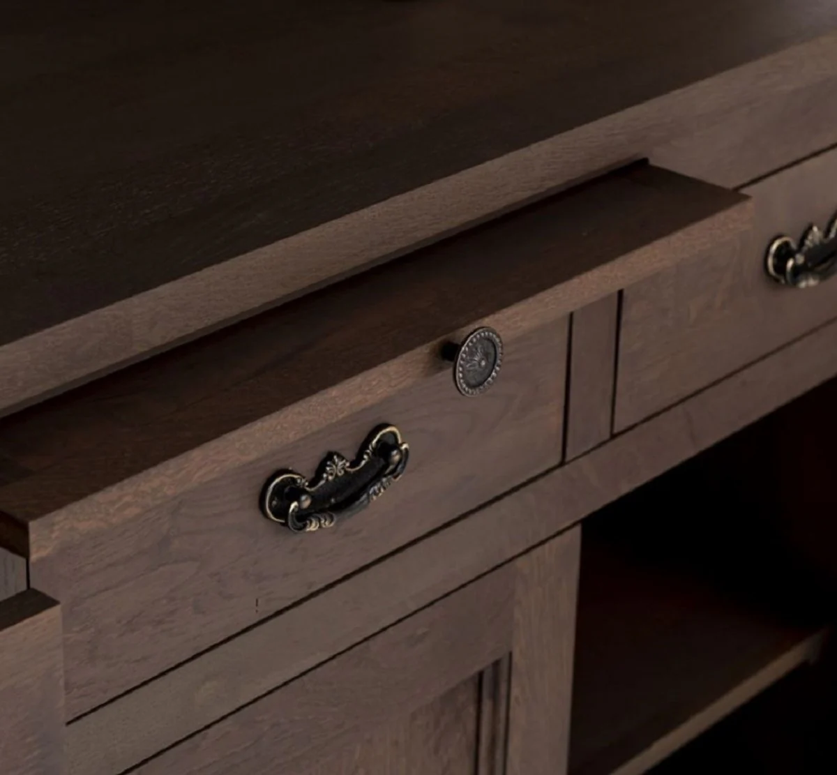 Country house style dining room cabinet dark brown 138 x 50 x H. 197 cm - solid wood kitchen cabinet - dining room furniture in country house style - country house style dining room furnishings