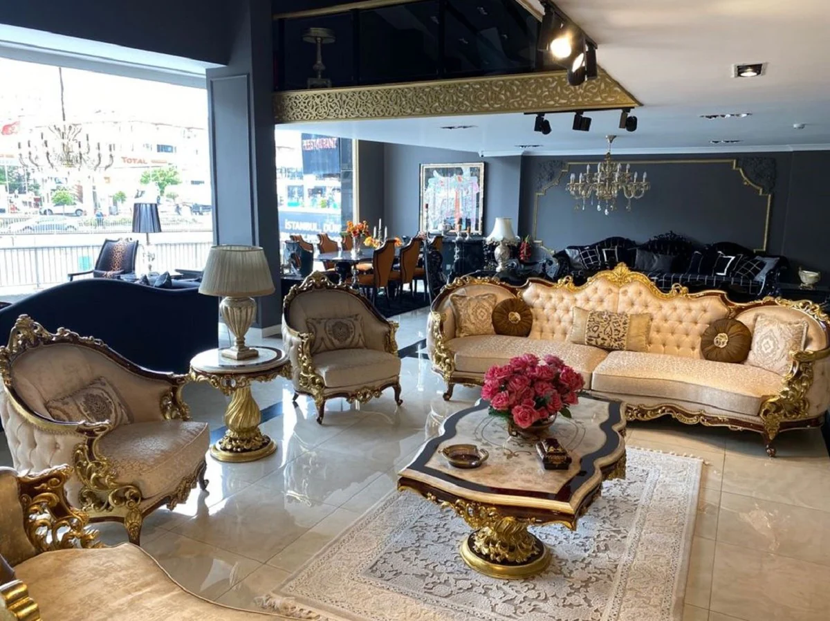 Luxury Baroque Sofa Silver / Brown / Gold - Magnificent Baroque Style Living Room Sofa - Baroque Furniture