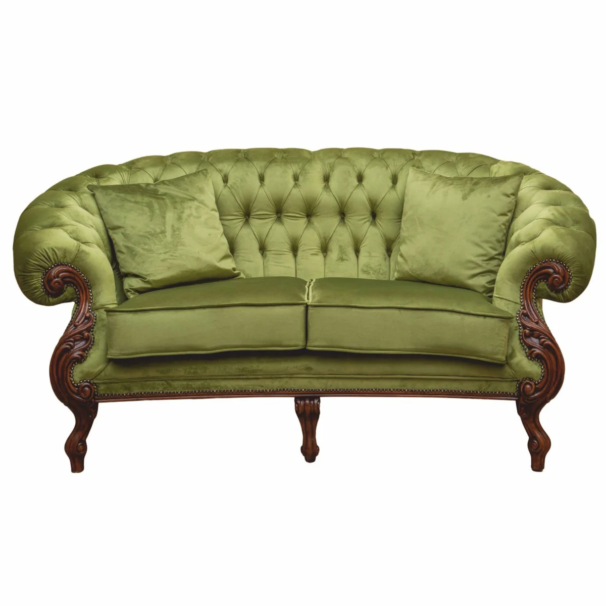 Luxury Baroque Velvet Sofa Green / Dark Brown 165 cm - Baroque Furniture