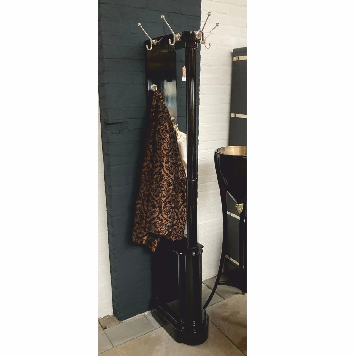 Luxury baroque wall coat rack black / silver H. 184 cm - wardrobe furniture