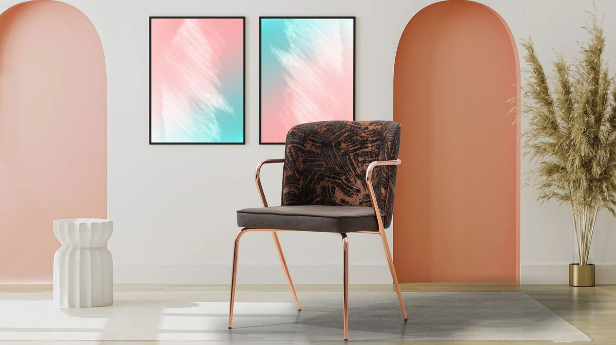 Luxury dining room chair set of 6 with armrests gray / brown / black / copper