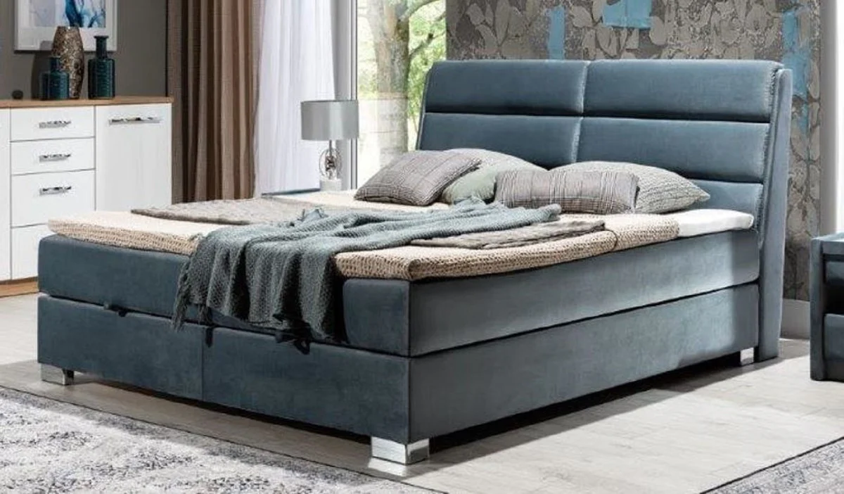 Luxury double bed gray / silver - Modern solid wood bed with headboard and mattress - Modern bedroom furniture - Luxury collection