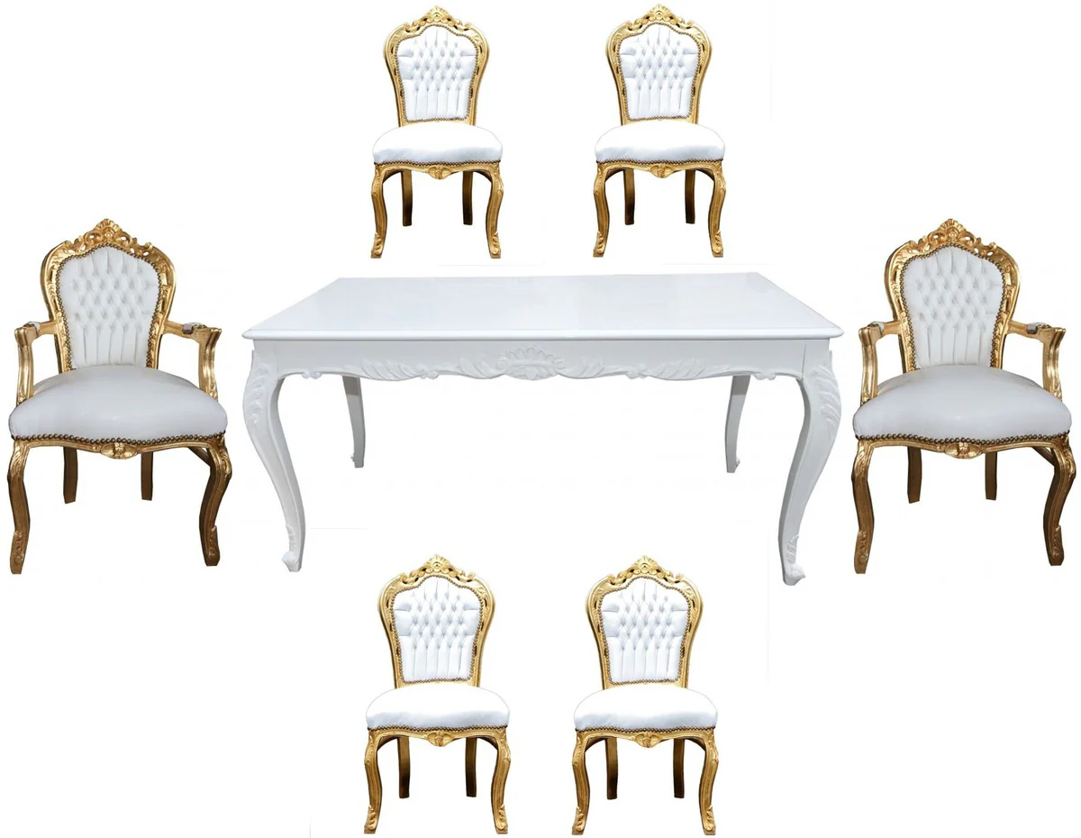 Baroque dining room set white/gold - dining table + 6 chairs