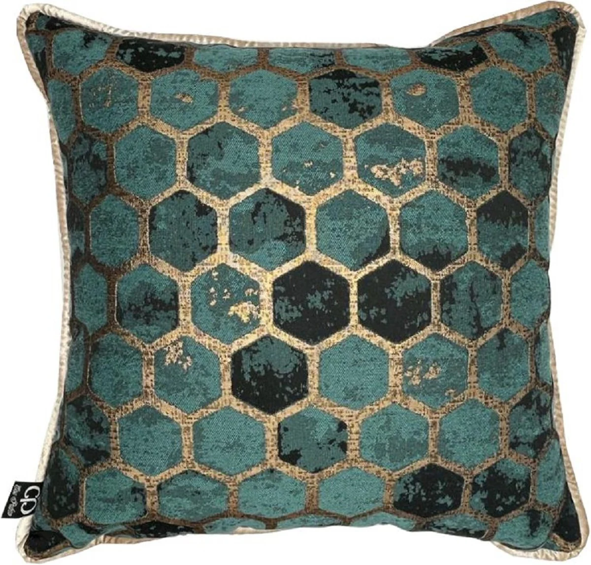 Luxury cushion turquoise / gold 50 x 50 cm - decorative cushion - square decorative cushion - living room decoration - luxury decorative accessories - luxury decoration