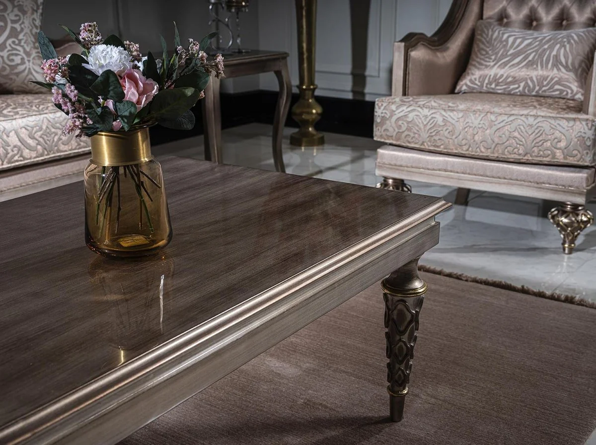 Luxury Baroque Coffee Table Silver - Rectangular Solid Wood Living Room Table - Baroque Furniture - Noble & Magnificent