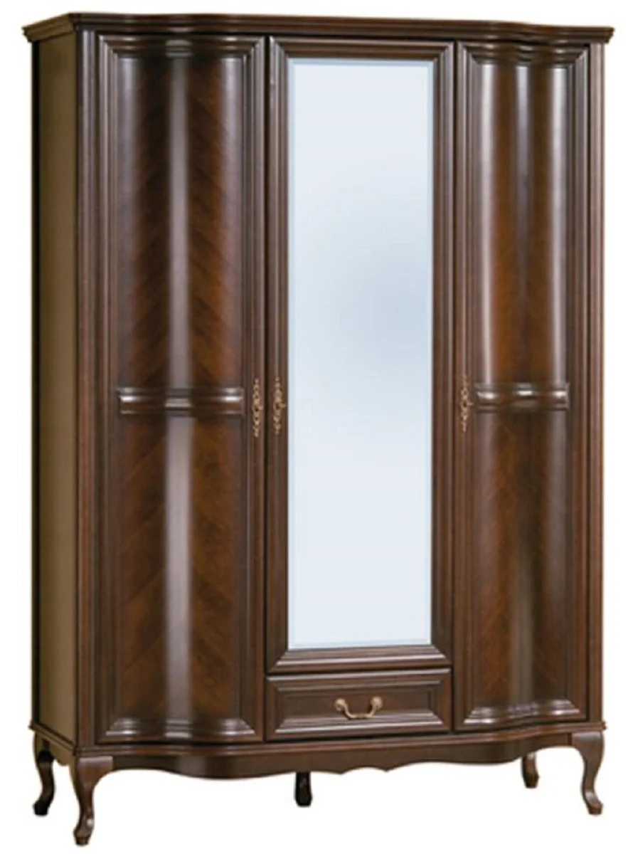 Luxury Art Nouveau bedroom wardrobe dark brown 147.8 x 63.5 x H. 206 cm - solid wood wardrobe with 3 doors and drawer - Baroque & Art Nouveau bedroom furniture