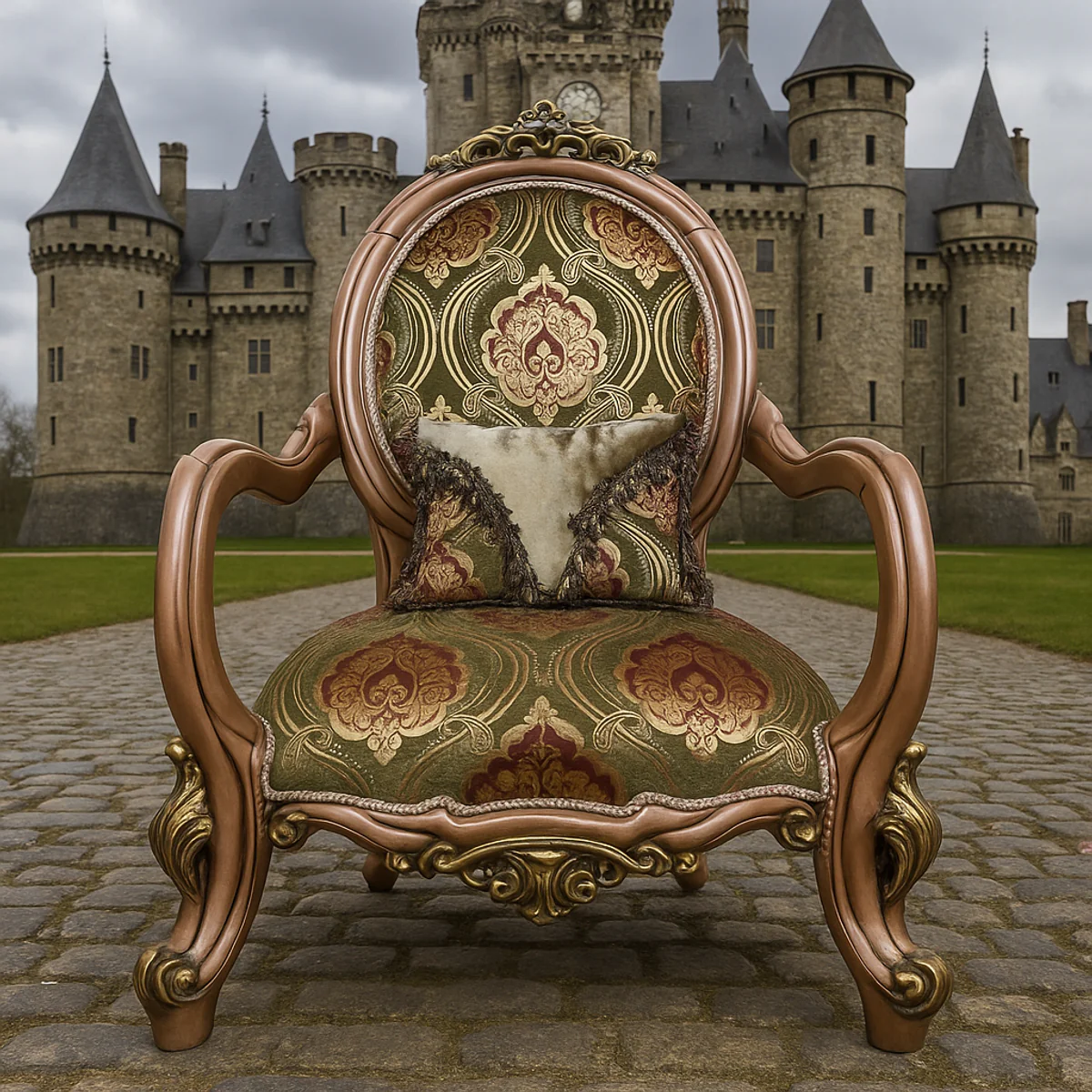 Luxus Barock Wohnzimmer Sessel mit Muster Grün / Bordeauxrot / Grau / Gold - Handgefertigter Barockstil Sessel - Luxus Wohnzimmer Möbel im Barockstil - Barock Möbel - Edel & Prunkvoll