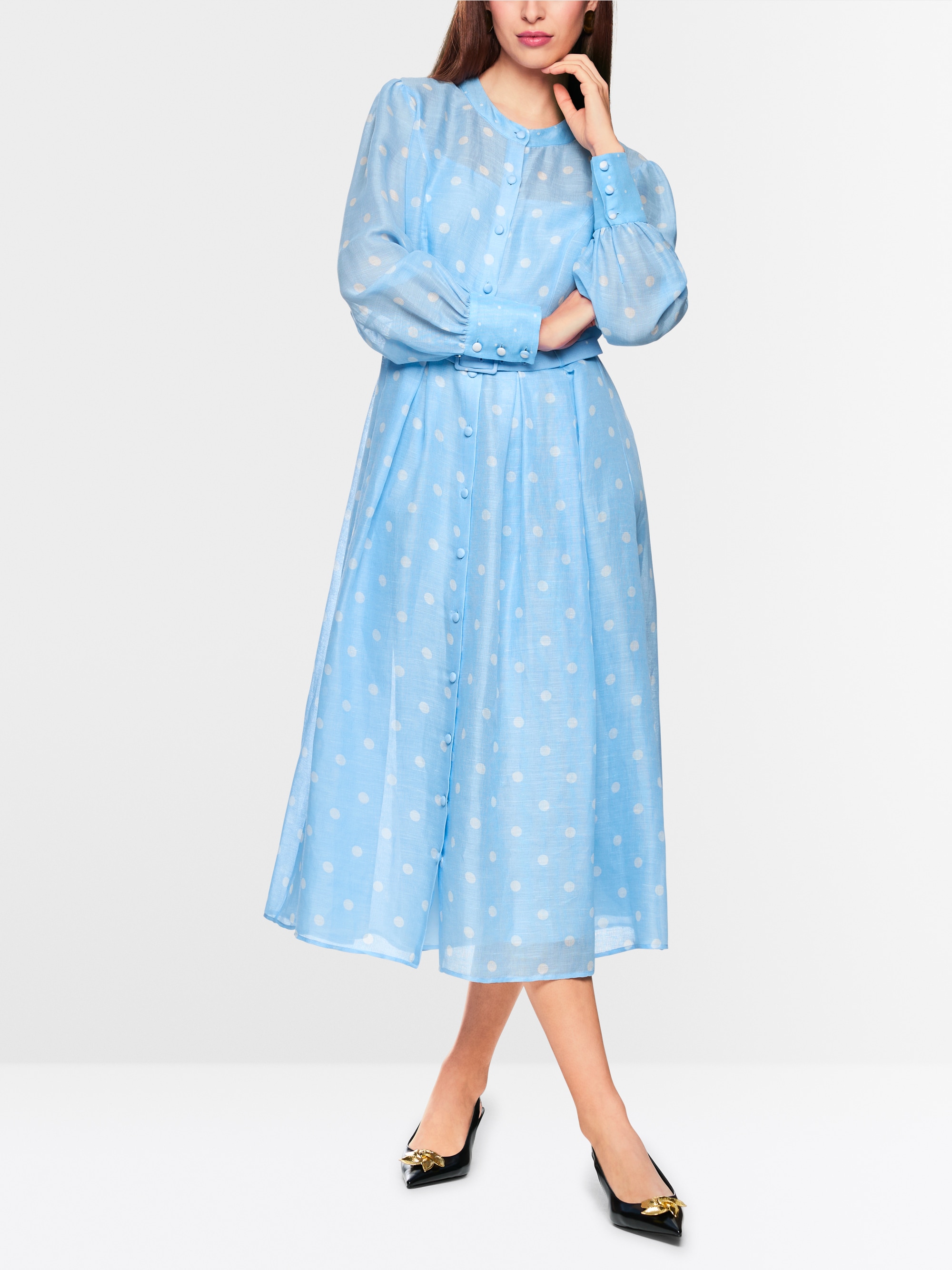 Marc-Cain Langes gepunktetes Kleid aus Seide und Leinen