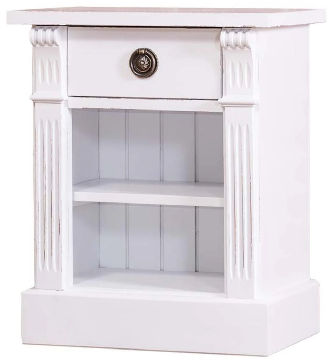 Country house style bedside table with drawer and shelf antique white 49 x 33 x H. 60 cm - solid wood night dresser - bedside cabinet - country house style bedroom furniture