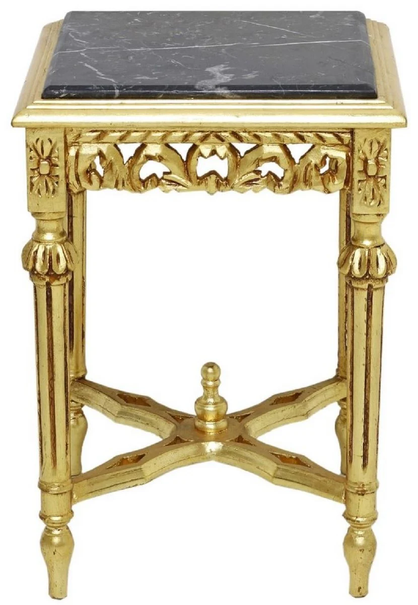 Baroque side table gold / black - magnificent solid wood table with marble top - baroque living room furniture