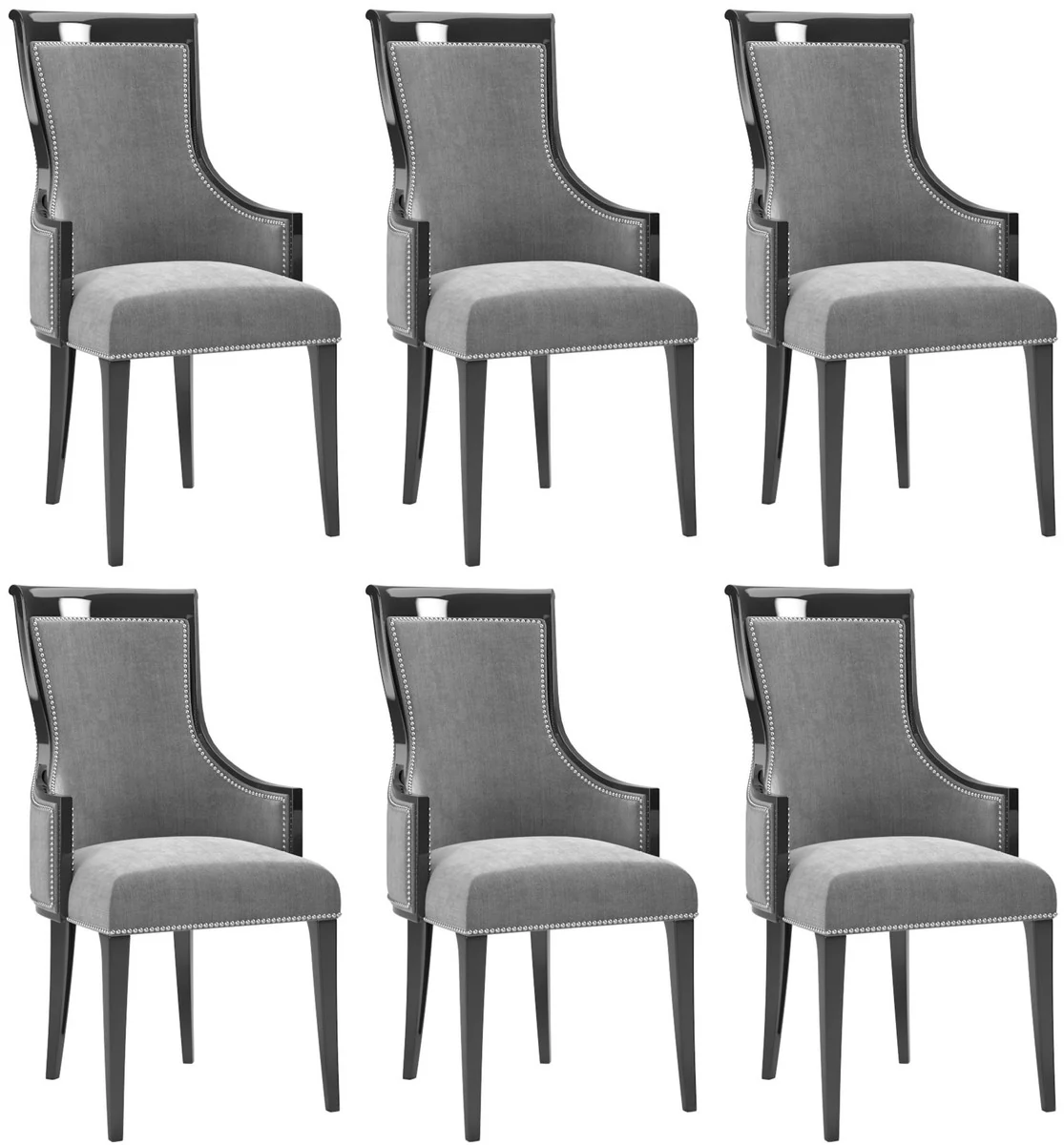 Luxury Art Deco dining room chair set gray / black / silver 50 x 50 x H. 110 cm - Noble kitchen chairs set of 6 - Art Deco dining room furniture