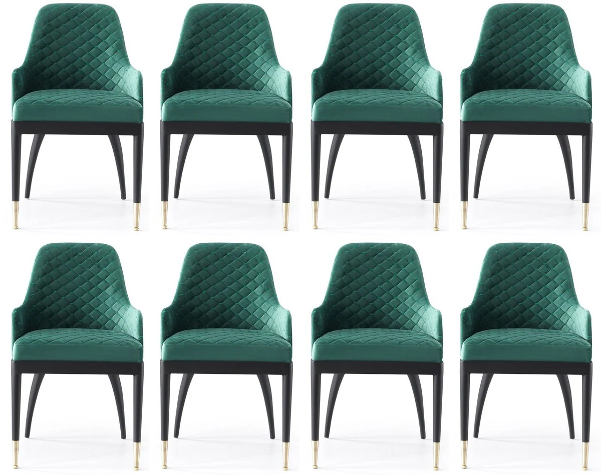 Luxury dining room chair set of 8 with armrests green / black / brass 55 x 59 x H. 88 cm - dining room furniture - restaurant furniture - dining room furnishings - luxury furniture - luxury furnishings